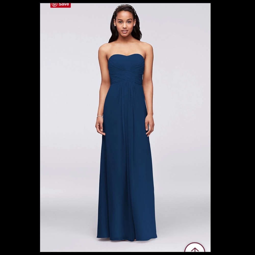 Long Strapless Chiffon Dress with Pleated Bodice